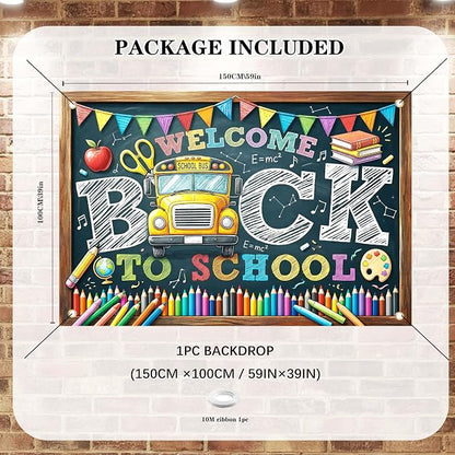 Welcome Back to School Backdrop 59x39in Chalkboard Party Background | Washable - Image 2