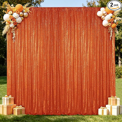 Hahuho Orange Sequin Backdrop Curtain, Party Decoration（2 Panels, 4FT x 8FT by Hahuho
