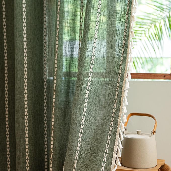 Sutuo Home Boho Curtains for Bedroom Dining Room, Semi Blackout Linen Farmhouse - Image 9