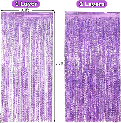 4 Pack Sparkle Wavy Purple Tinsel Curtain Party Backdrop - Image 5