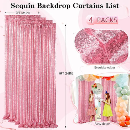 Backdrop Curtain Drapes 4 Pieces 2FTx8FT Blush Pink Wedding Backdrop | - Image 3