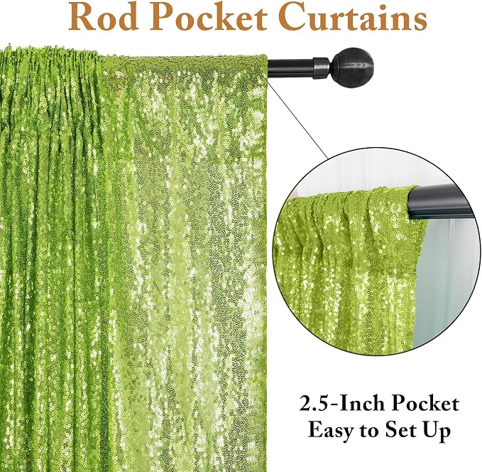 ShinyBeauty Sequin Backdrop Green 2FTx8FT 2 Pieces Olive Green Backdrop Panels - Image 4