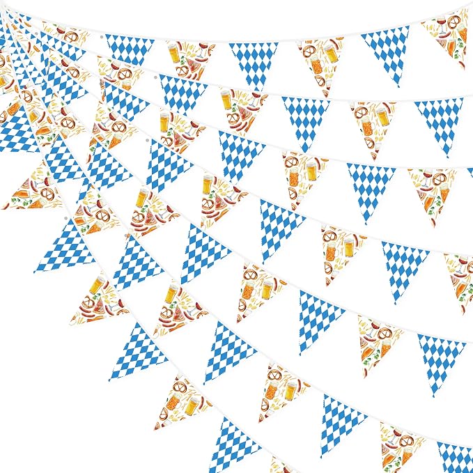 32Ft Oktoberfest Party Decorations Blue Plaid Triangle Flag Fabric Banner by pinkblume