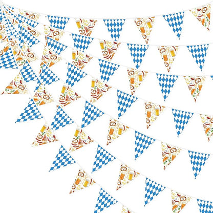 32Ft Oktoberfest Party Decorations Blue Plaid Triangle Flag Fabric Banner by pinkblume