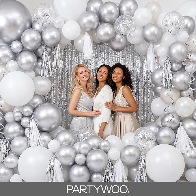 PartyWoo Silver Balloons 101pcs Silver Latex Helium Balloons 12 Inch | Birthday - Image 5