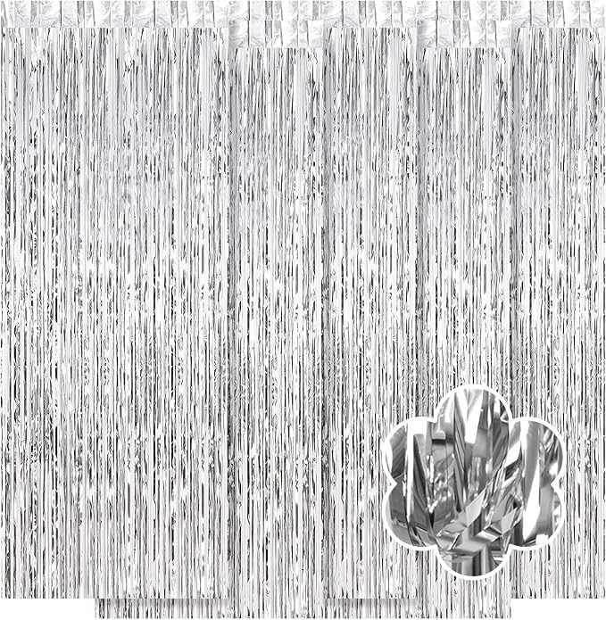 5 Pack Silver Foil Curtain Backdrop 3.2ft x 9.8ft Metallic Tinsel Foil Fringe - Image 8