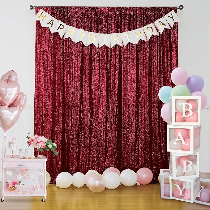 Sugargirl Burgundy Sequin Backdrop Curtain 4FTx8FT Glitter Burgundy Background - Image 2