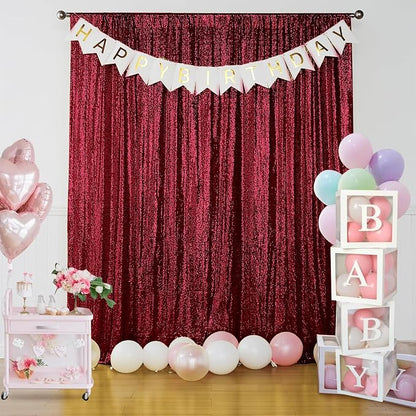 Sugargirl Burgundy Sequin Backdrop Curtain 4FTx8FT Glitter Burgundy Background - Image 2