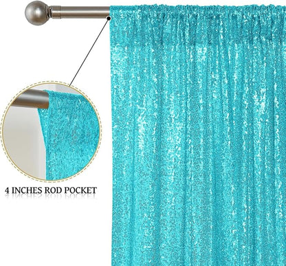 Sugargirl Turquoise Sequin Backdrop Curtain 3 Panels 2FTx8FT Glitter Turquoise - Image 5