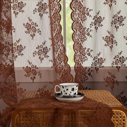 Kotile Warm Brown Floral Lace Curtains - Image 4