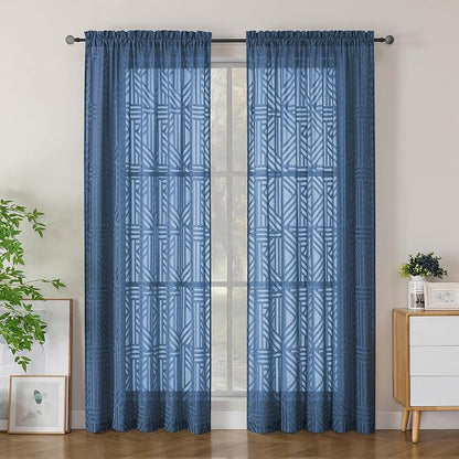 Simplebrand Semi Sheer Dusty Blue Curtains 84 Inches Long 2 Panels, Light by Simplebrand