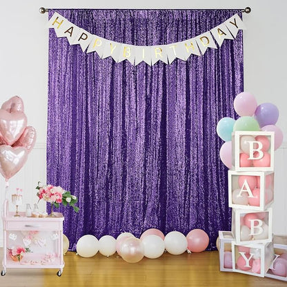 Sugargirl Purple Sequin Backdrop Curtain 4 Panels 2FTx8FT Glitter Purple - Image 7