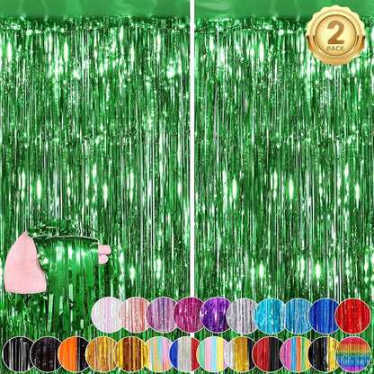 Green Fringe Curtain Party Streamers 2Pack 3.3 x 8.3 Ft Foil Fringe Backdrop by UWPVOWSR