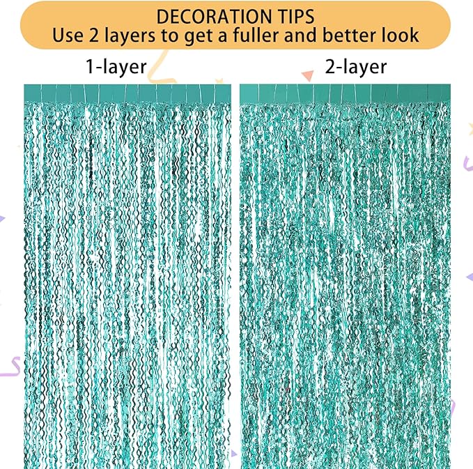 3 Pack Teal Aqua Blue Wave Foil Curtains - Image 5