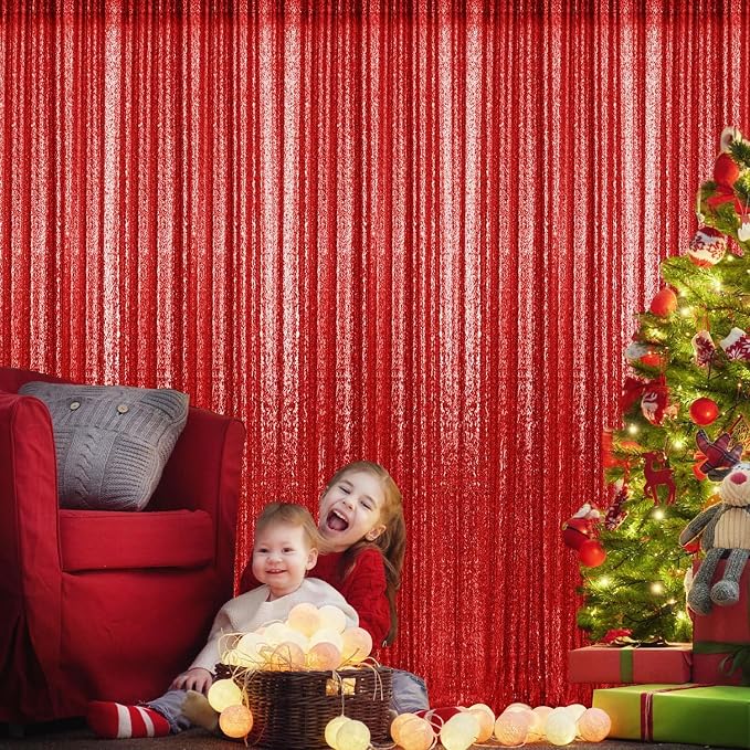 4×8FT-2PCS Red Sequin Backdrop Curtains Panels, Photography Backdrop Glitter - Image 2