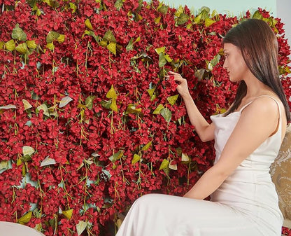Artificial Flower Garland 2pcs 5.6ft Floral Hydrangea Vine Decor Red Flower | - Image 4