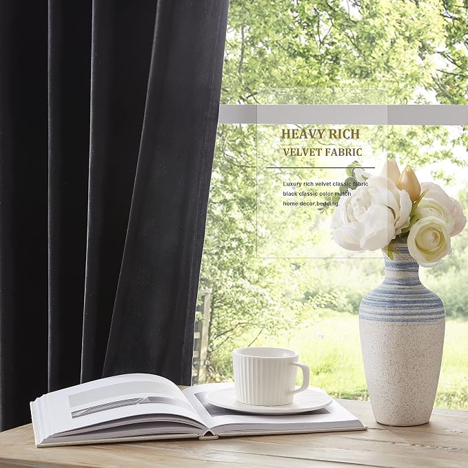 BULBUL Velvet Black Blackout Curtains 96 inch Long - Image 4