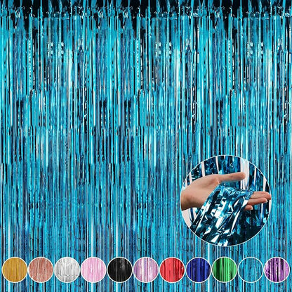Crosize 4 Pack Blue Party Streamers Backdrop, 3.3 x 9.9 ft | Tinsel Foil Fringe by Crosize