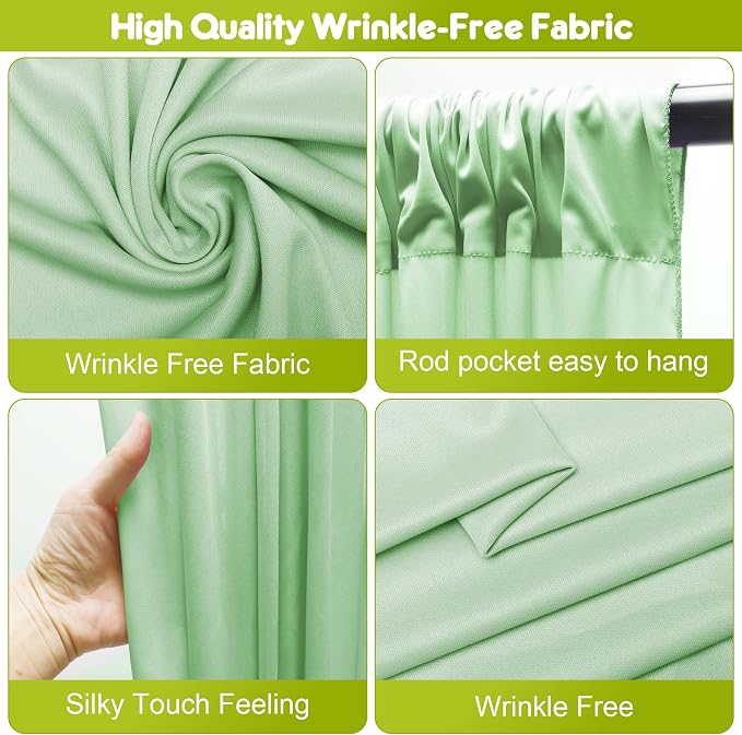 Sage Green Backdrop Curtain for Parties Backdrop Drapes 10x8FT | Wrinkle Free - Image 3