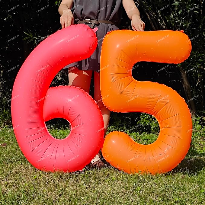 40 IN Fluorescent Red Number 6 Balloon Neon Red digital 6 Foil Balloon | - Image 5