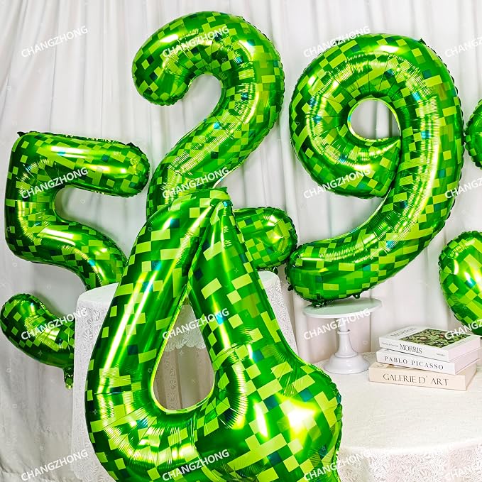 40 inch giant Green pixel miner game number 8 balloon | Large mining theme foil - Image 5