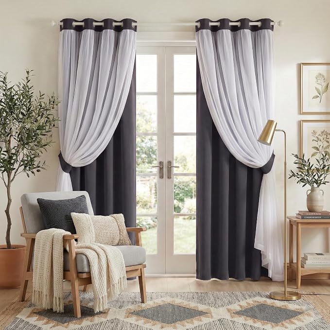 PONY DANCE Gray Blackout Curtains, 52 Wide x 95 Long by PONYDANCE