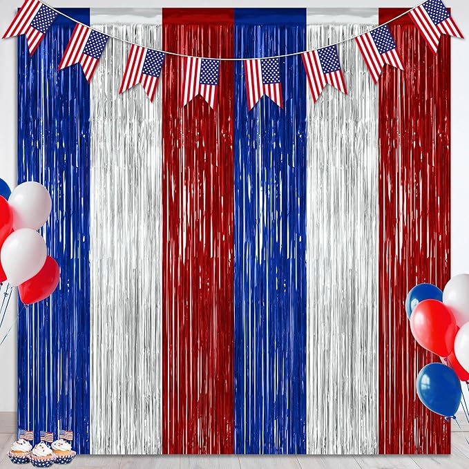 ZATAYE 2 Pack Blue Silver Red Foil Curtain Streamer Decorations | Blue Silver by ZATAYE
