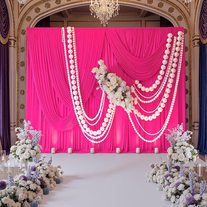 10ft x 10ft Wrinkle Free Hot Pink Backdrop Curtains - Image 3