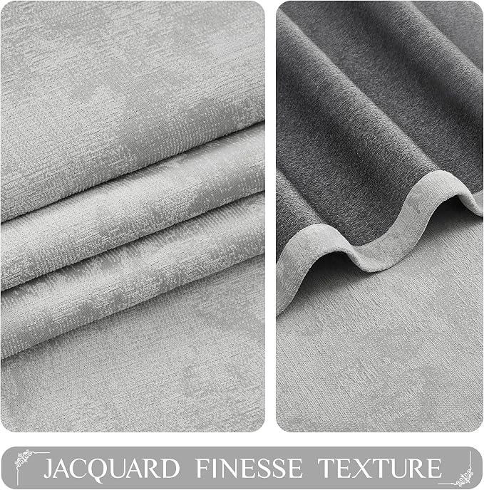Beauoop Grey Floral Jacquard Blackout Curtains - Image 2