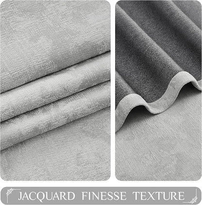 Beauoop Grey Floral Jacquard Blackout Curtains - Image 3