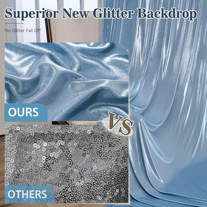 10x10ft Dusty Blue Sequin Backdrop Curtains, Wrinkle Free Glitter Backdrop - Image 8
