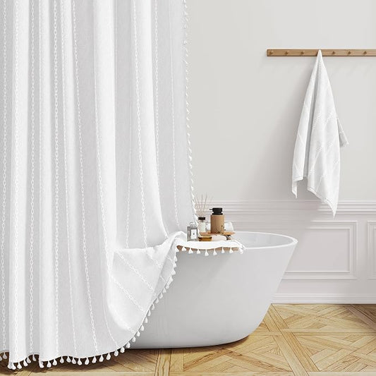 72x84 Long Boho Farmhouse Linen Heavy Duty Shower Curtain Set, 330GSM Linen by ShowerCurtain
