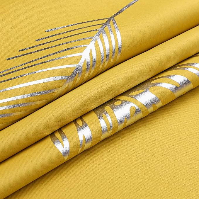 Yellow Blackout Curtains for Living Room, Room Darkening Silver Palm Tree - Image 9
