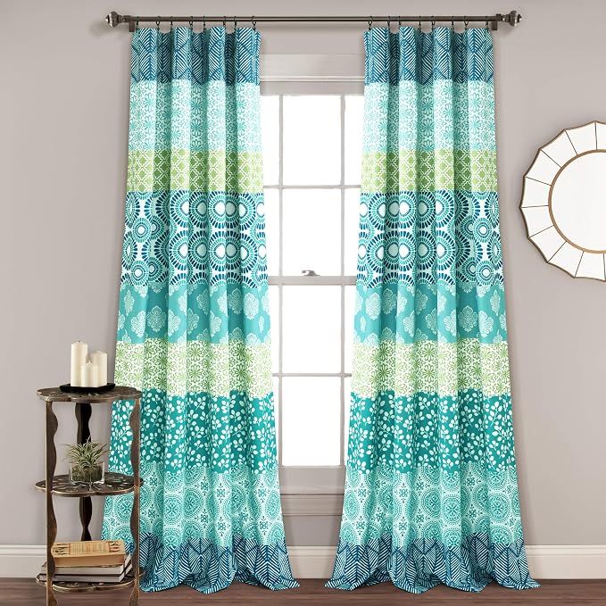 Lush Decor Bohemian Stripe Window Curtain Panels, Pair 52" W x 95" L Blue & by LushDecor