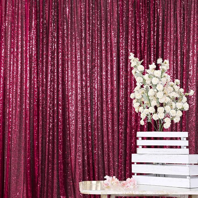 ShinyBeauty Burgundy Sequin Sparkling Backdrop 10x10FT | Photographic Glitter by ShinyBeauty