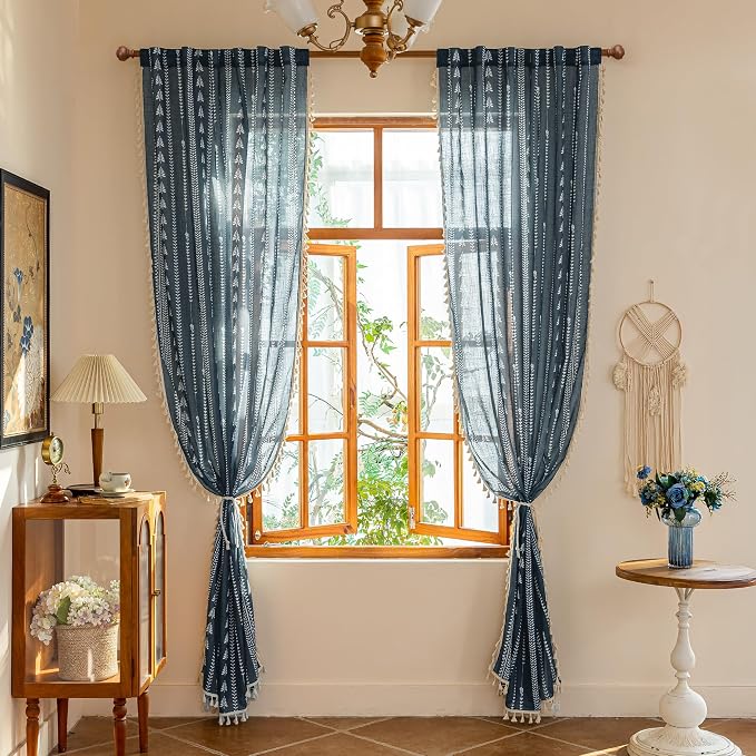 Boho Dark Grey Curtains 84 inch Long - Image 7