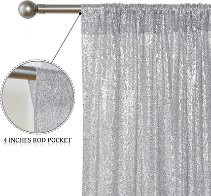 Sugargirl Silver Sequin Backdrop Curtain 4FTx8FT Glitter Silver Background - Image 4