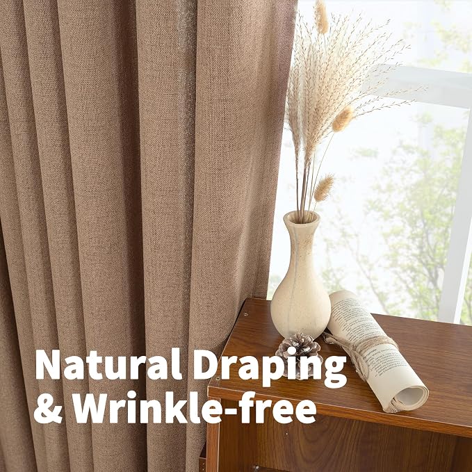 YoungsTex 63 Inch Length Mocha Brown Linen Curtains - Image 6