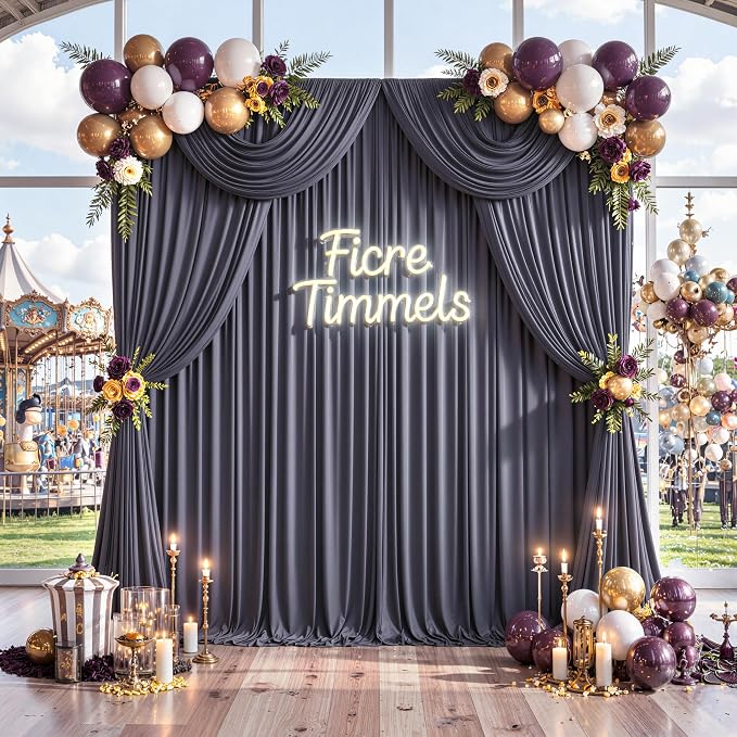 30 ft x 10 ft Wrinkle Free Charcoal Backdrop Curtain - Image 9