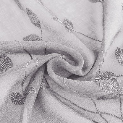 HOMEIDEAS Light Grey Sheer Curtains W52 x L96, Embroidered Vine Leaf | 2 Panels - Image 6