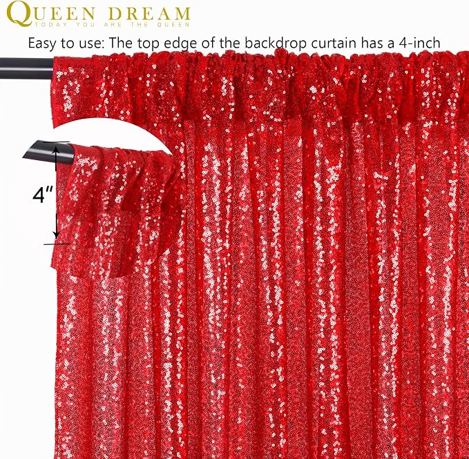 Red Sequin Backdrop 4 Panels 2FTx8FT Christmas Party Backdrop Curtains | Photo - Image 4