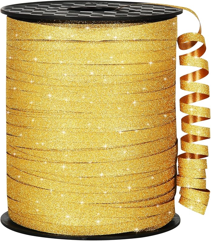 500 Yards Gold Ribbon Curling Glitter, Balloon String, Shiny Metallic Curly Roll by OMISELIO