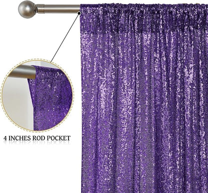 Sugargirl Purple Sequin Backdrop Curtain 4 Panels 2FTx8FT Glitter Purple - Image 4
