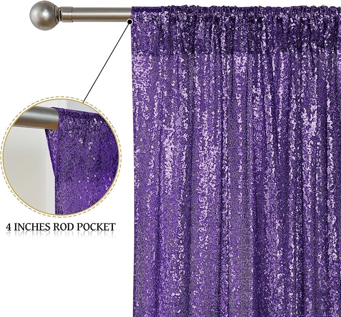 Sugargirl Purple Sequin Backdrop Curtain 2 Panels 2FTx8FT Glitter Purple - Image 4