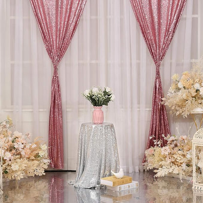 Poise3EHome Fuchsia Pink Sequin Backdrop Curtain, 2 Panels 2Ft x 8Ft Glitter - Image 2