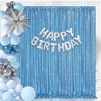 Baby Blue Sequin Backdrop Curtain 8ft x 8ft Sequin Glitter Background | Sequin - Image 3