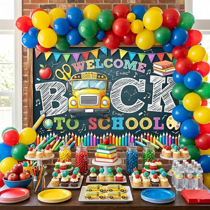 Welcome Back to School Backdrop 59x39in Chalkboard Party Background | Washable - Image 6