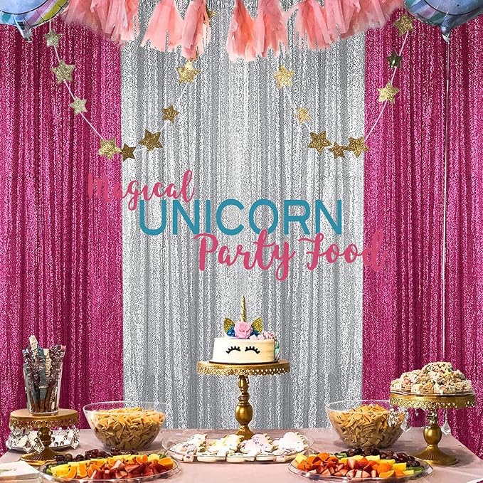 Sugargirl Silver Sequin Backdrop Curtain 3 Panels 2FTx8FT Glitter Silver - Image 2