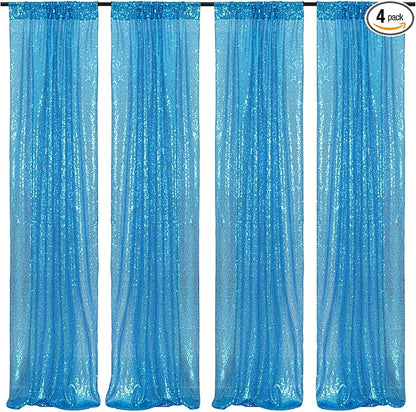 Poise3EHome Turquoise Sequin Backdrop Curtains, 4 Panels 2FTx8FT Glitter by Poise3EHome
