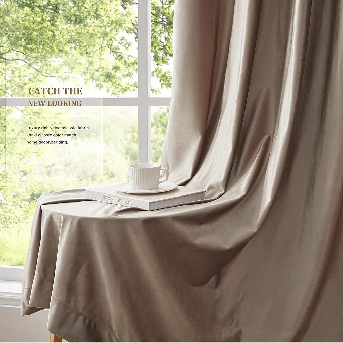 BULBUL Taupe Velvet Blackout Curtains 72 inch Long - Image 6